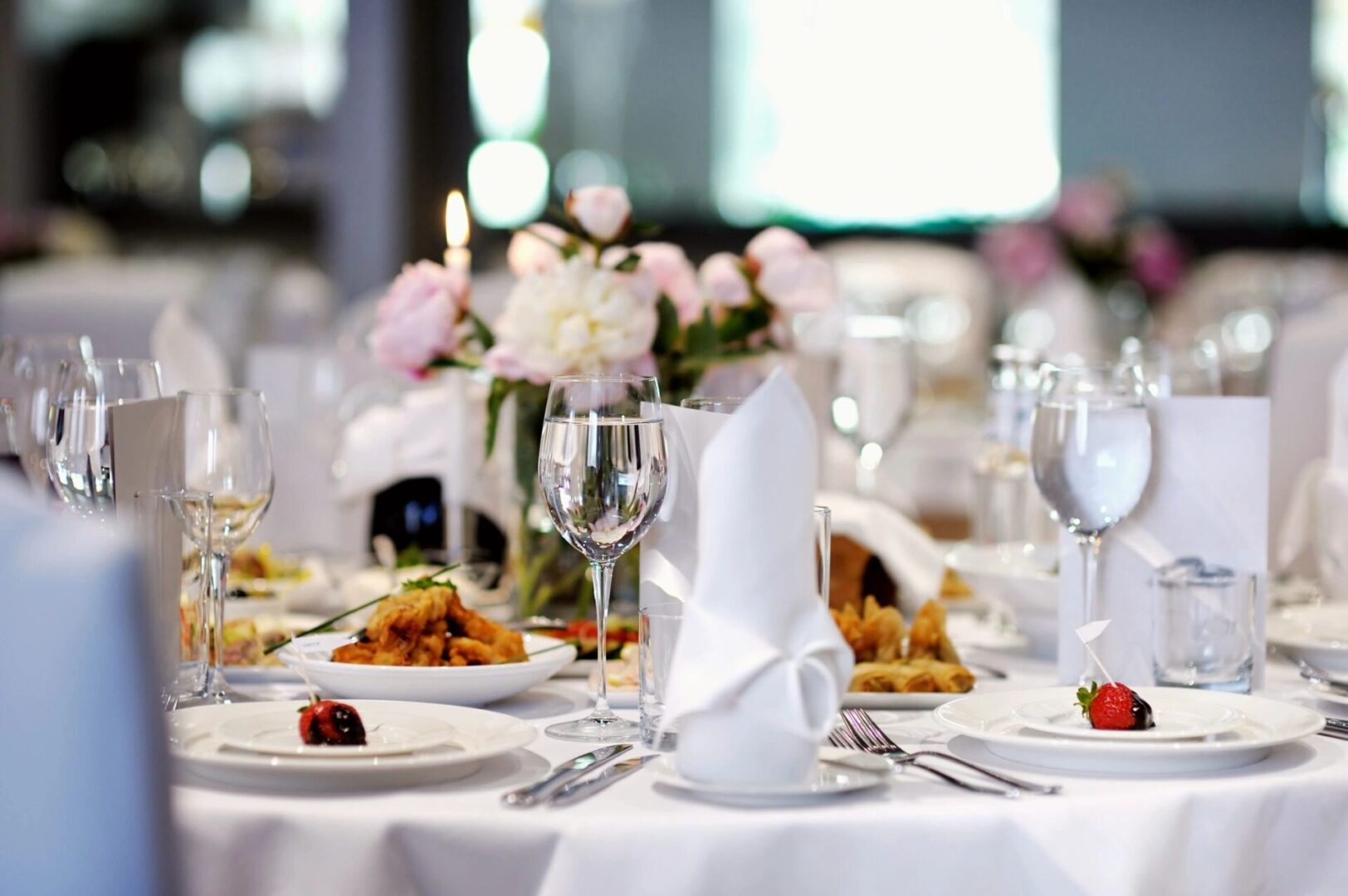 Food and drinks served on the table for guests